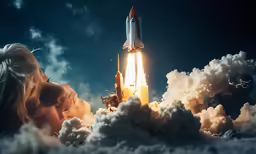 a woman watching a rocket launch into space