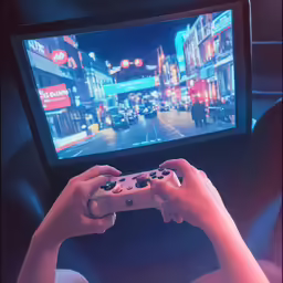 a man holding a controller while playing a video game