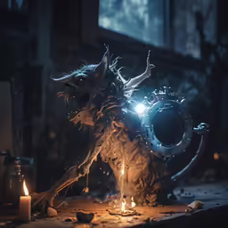 a motor cycle lit by lanterns is shown on the ground