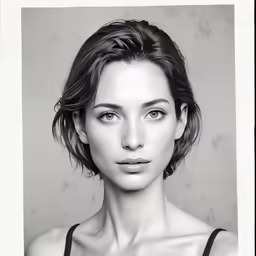 a woman with black eyes and a bra on is looking at the camera
