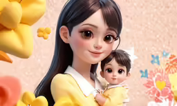 the girl is holding the small doll in her hands