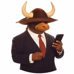 a bull in a suit is holding a cell phone
