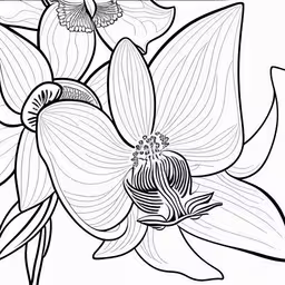 an image of flowers and leaves in black and white,flowers and butterflies are coloring pages with black and white,the outline of a flower with leaves and flowers,this is an image of a flower that is on the table,a drawing with flowers in black and white