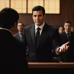 a man talking to another person while sitting in front of him