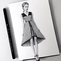 a drawing on paper showing a dress with heels