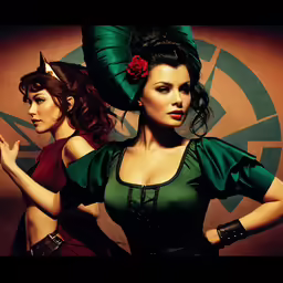 the two women are modeling in different styles of dress