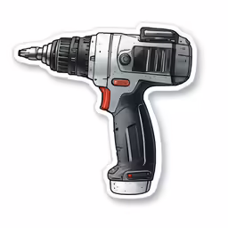 a sticker of a drill - like tool on a white background