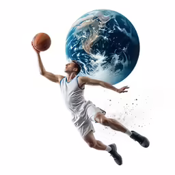 a male in a white shirt is playing basketball