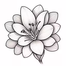 the center flower of a white flower with leaves on it,a flower in a sketch style