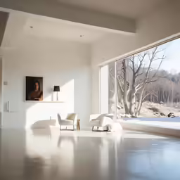 a view through the windows onto a living area