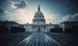 the us capitol building at night with moon and stars above