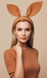 young blonde wearing a headband with two ears