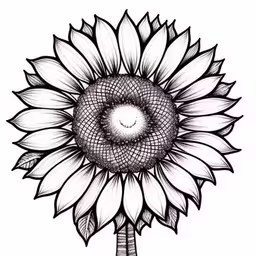 a sunflower with leaves and branches in a white background