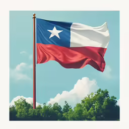 a flag flying high up against a blue sky