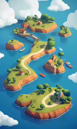 a group of cartoon islands floating in the ocean