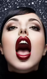 a beautiful woman with red lipstick on her face