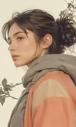 a woman standing in front of a tree and looking into the distance