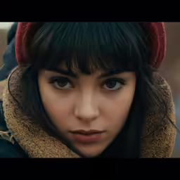 a young woman with dark hair and a red hat
