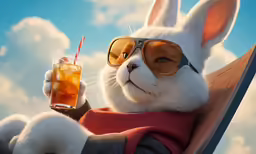 an animated white rabbit is wearing sunglasses
