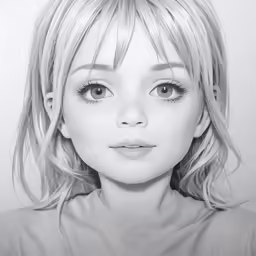 the girl is looking straight ahead in this pencil drawing