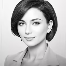 a black and white photo of a woman in suit