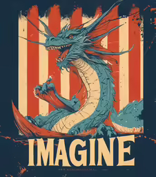 the illustration shows a dragon with red and white stripes