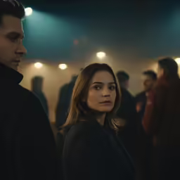 a man and a woman looking at something
