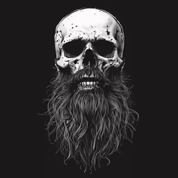 a skull with long hair and a beard with black background
