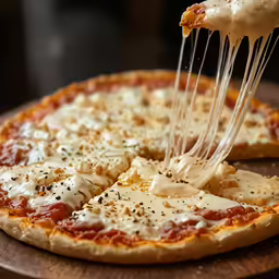someone is dipping cheese on the pizza