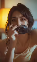 the woman is taking her photograph with a digital camera
