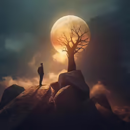 a man standing on top of a rocky hillside