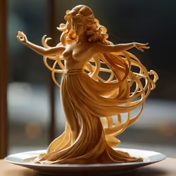 statue of woman with golden dress and hair on plate
