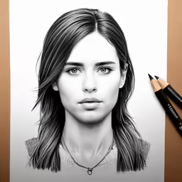 a pencil drawing of a woman with long hair