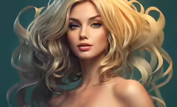 a digital painting of a blonde woman with wavy hair