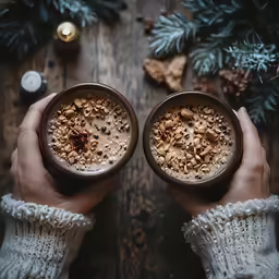 two people are holding mugs filled with hot chocolate