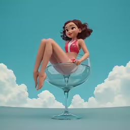 a digital painting of a woman in swimsuit on a cocktail glass