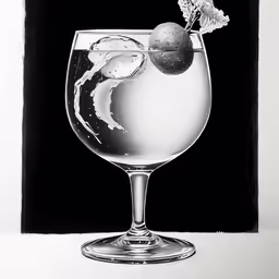 a drawing of a wineglass with a liquid inside