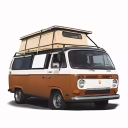 a van with an awning is sitting on the ground