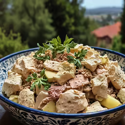 the dish is filled with a variety of ingredients