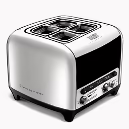 a toaster that is silver and black