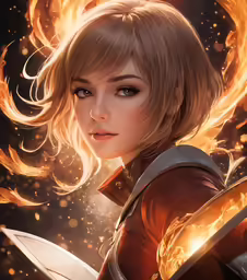 a portrait of an adult female in fire