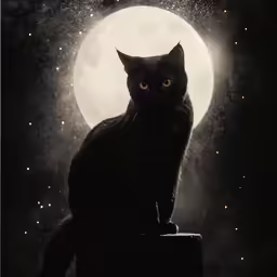 black cat sitting on edge of wall looking at camera