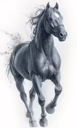 an artistic photo of a black horse on a white background