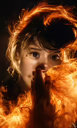 a young woman looks out over her fire display