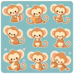 stickers with little monkey for children to use as decals