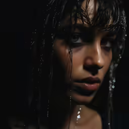 a beautiful woman covered in water droplets