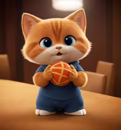 a cat figurine that is holding a basketball
