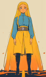 a cartoon image of a woman in yellow dress with blue top