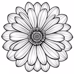 an intricate black and white image of a large daisy,a large flower with a center in the middle