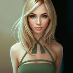 a girl with blond hair, in a green dress